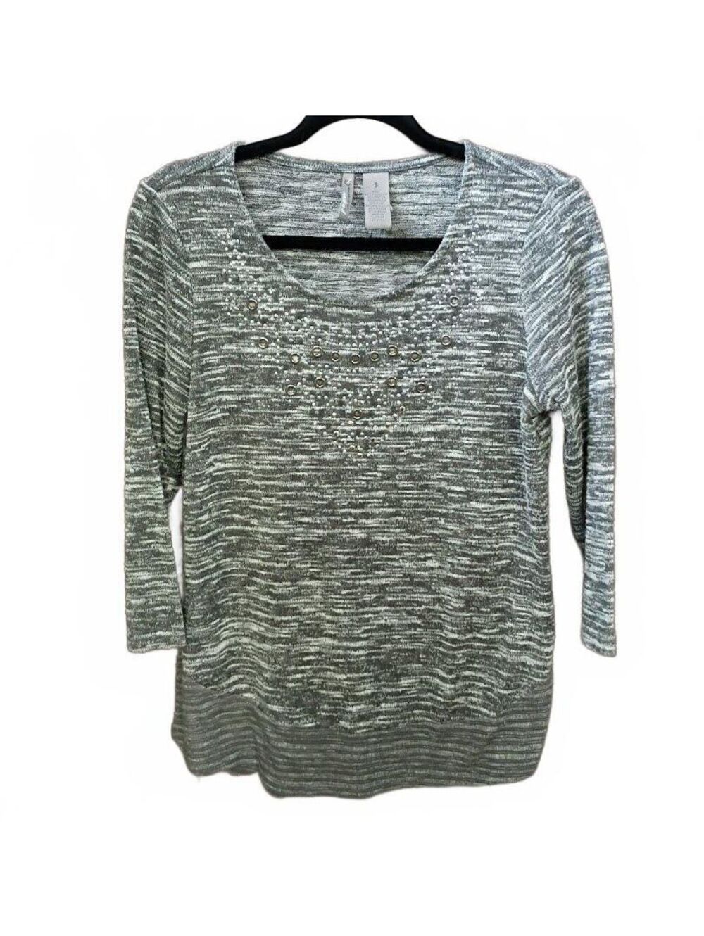 New Directions Weekend Gray Knit Sweater with Studded Detail Size S